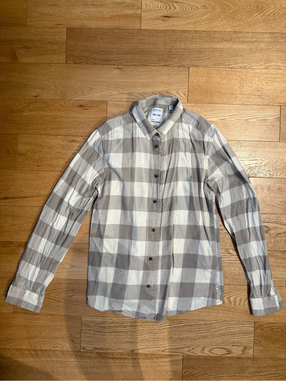 Only & Sons Beige Plaid Button-Up Shirt – Large (Slim Fit) – Like New